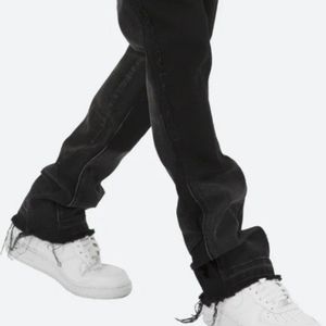 MNML B118 Black Pleaded Front Denim Flared Skinny Jeans Size 31/34